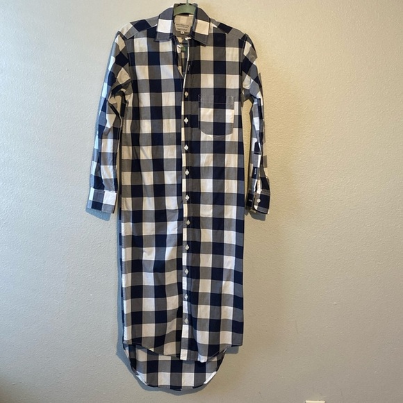 NAVY/WHITE BUFFALO CHECK GIRLFRIEND MIDI DRESS - Picture 1 of 4